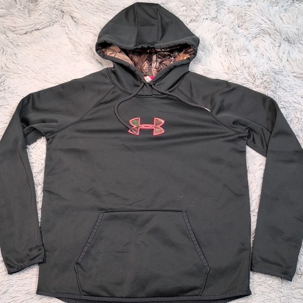 Under Armour Sweatshirt Womens L Gray‎ Hoodie Cold Gear Active Pocket Camo